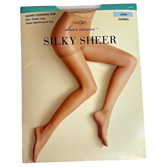 2 Pair JCPenney Sheer Caress Control Top Pantyhose Long East 5th Oatmeal Black - Picture 5 of 6